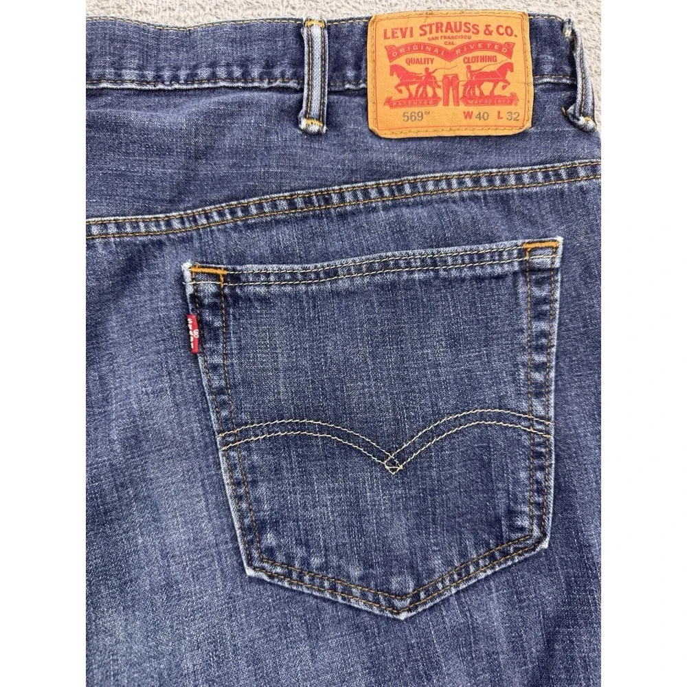 Levis 569 Jeans Men 40x32 Blue Loose Baggy Straight Whisker Distress Denim‎